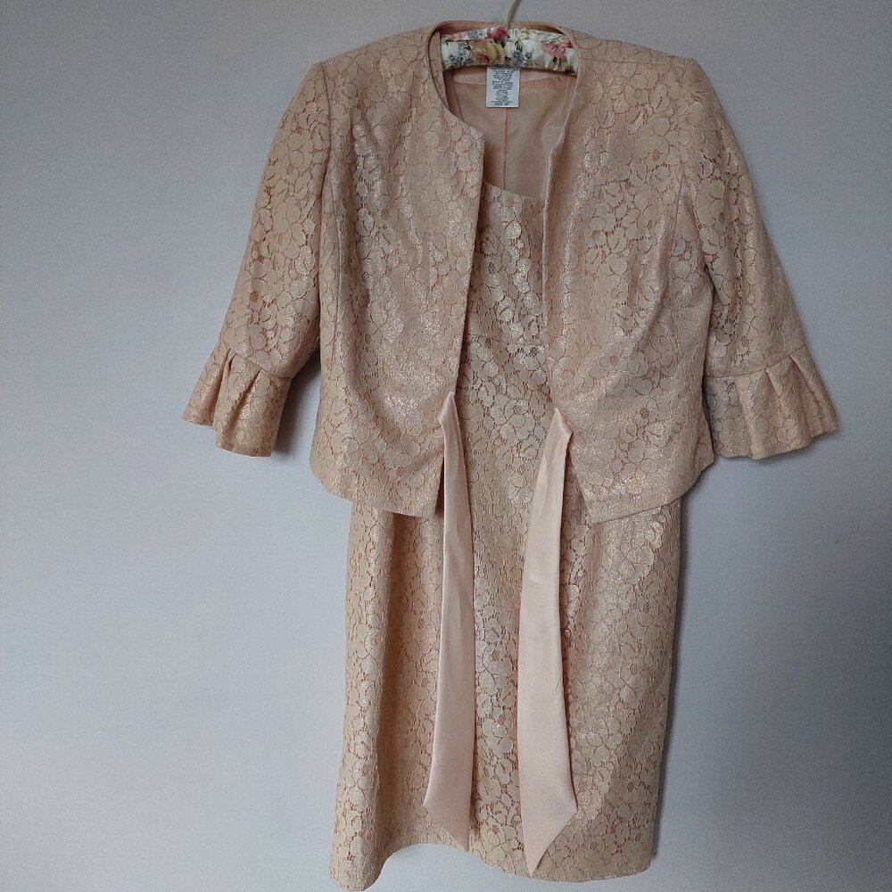 Laura Petites matching two-piece Dress and Jacket Set Size 6P Champagne Formal